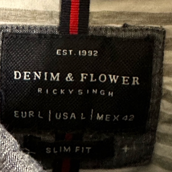 Denim and Flower Ricky Singh Long Sleeve Button Down Casual Shirt Large Slim - Picture 4 of 4